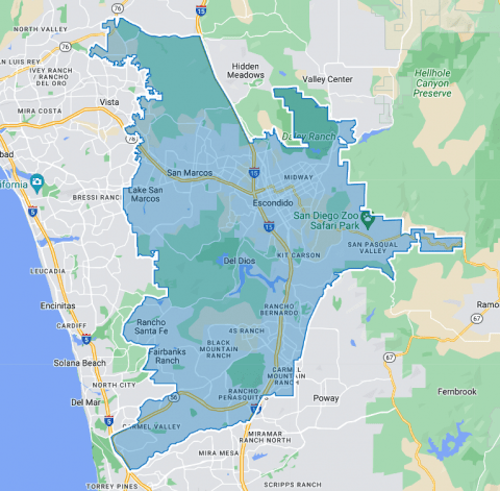 AD76 Patel Map of Southern California displaying San Diego County with Assembly District 76 boundaries highlighted.